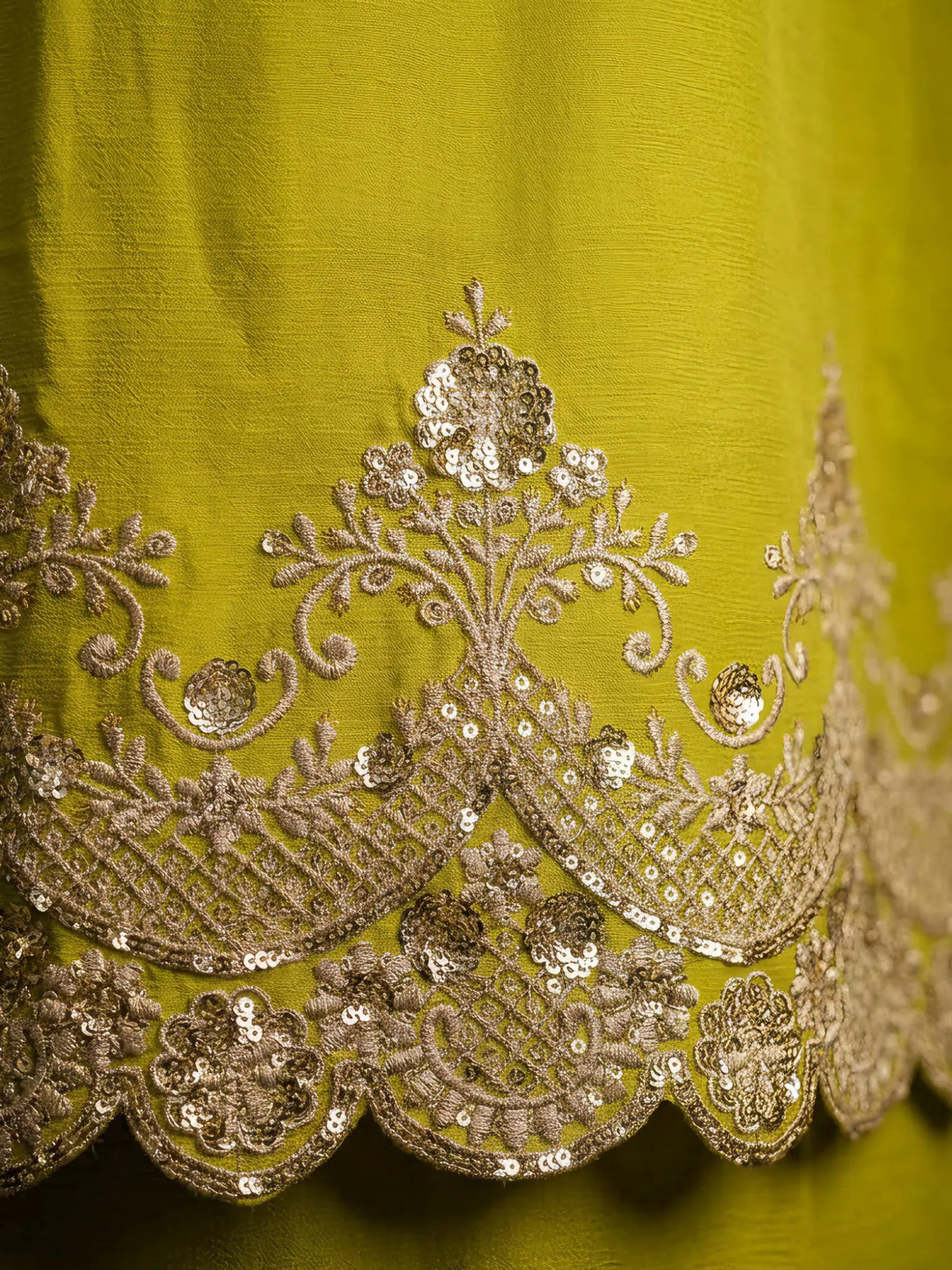 Lime Green Embroidered Chinon Palazzo Suit Set with Dupatta - View 6