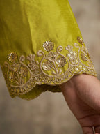 Lime Green Embroidered Chinon Palazzo Suit Set with Dupatta - View 8