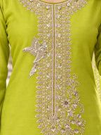 Lime Green Embroidered Chinon Palazzo Suit Set with Dupatta - View 2