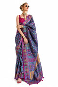 Navy Blue Soft Silk Kashmiri Paisley Print Casual Wear Saree