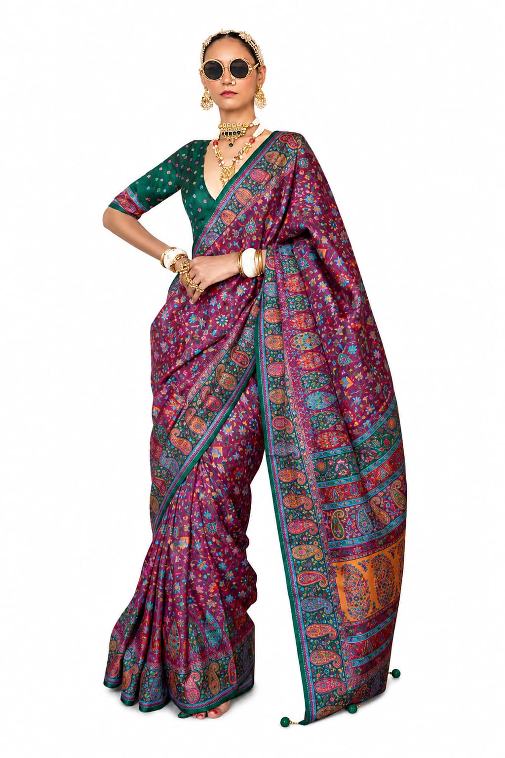 Magenta Heritage Hand Block Printed PV Silk Designer Saree
