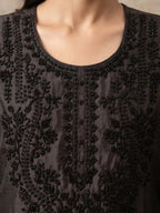 Midnight Black Chinnon Neckline and Tone-on-Tone Beads Work Detail