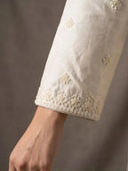 Ivory Cream Chinnon Dupatta Drape and Tassel Border Edging