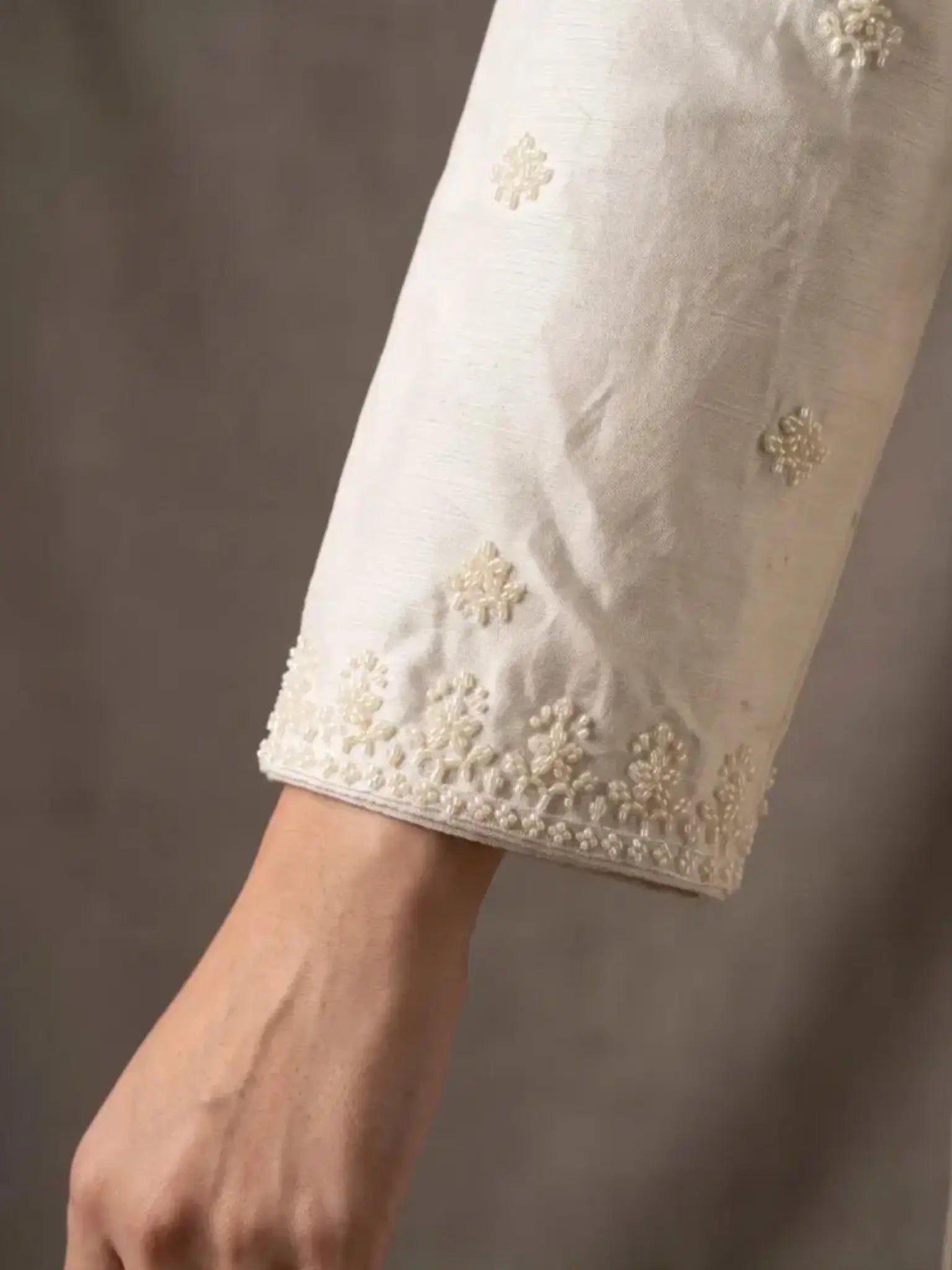 Ivory Cream Chinnon Dupatta Drape and Tassel Border Edging