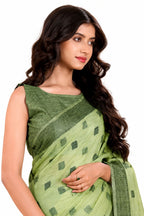 Olive Green Linen Printed Office Wear Saree - Naksh Creation