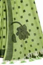 Sage Green Linen Silk Zari Border Work Saree