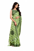 Sage Green Linen Silk Zari Border Work Saree