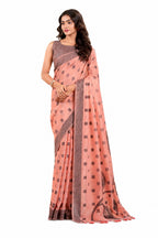 Peach Coral Linen Silk Zari Border Work Saree