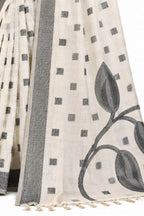 Ivory Linen Silk Zari Border Work Saree