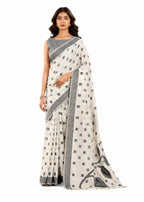 Ivory Linen Silk Zari Border Work Saree