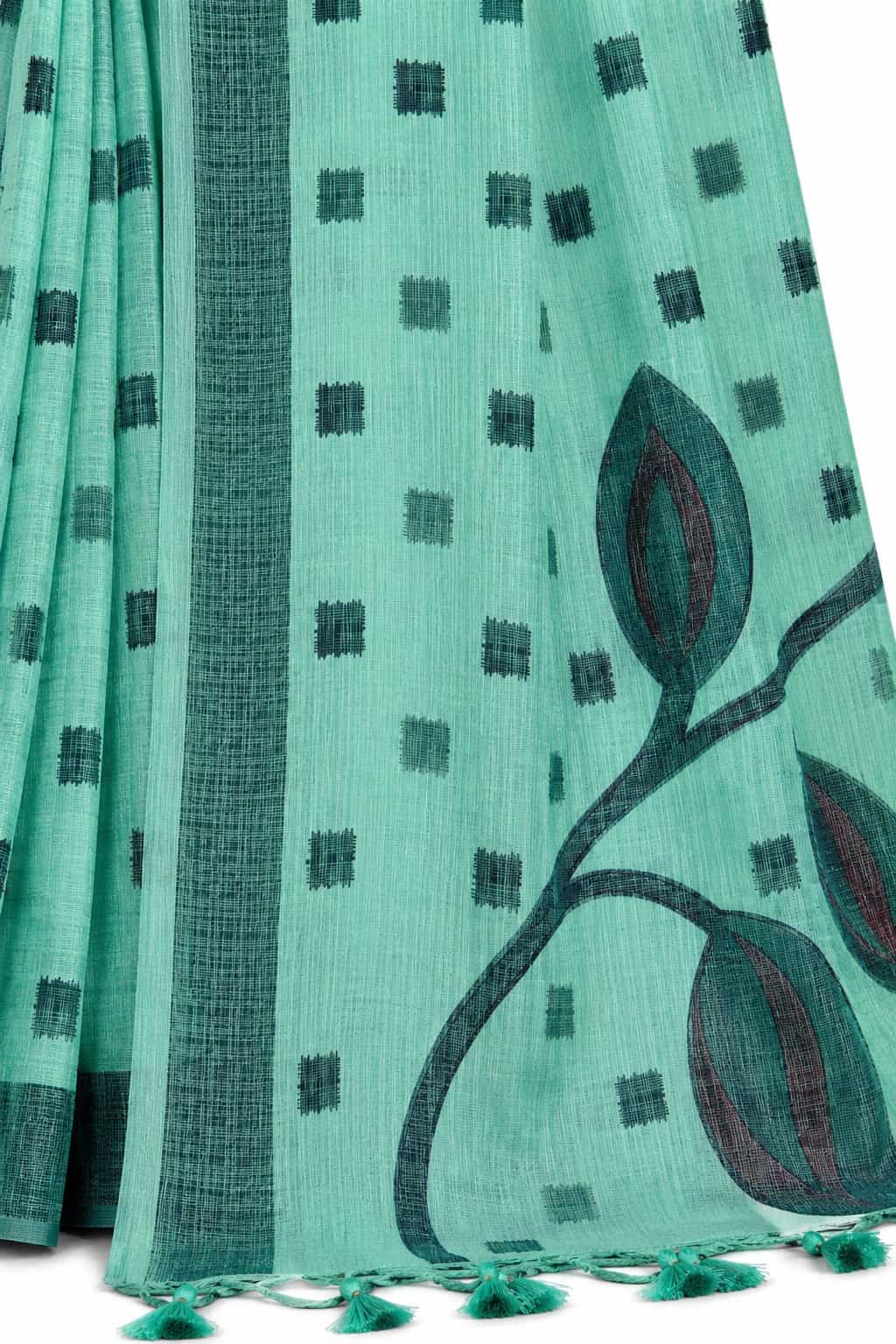 Sea Green Linen Silk Zari Border Work Saree