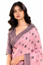 Blush Pink Linen Printed Office Wear Saree - Naksh Creation