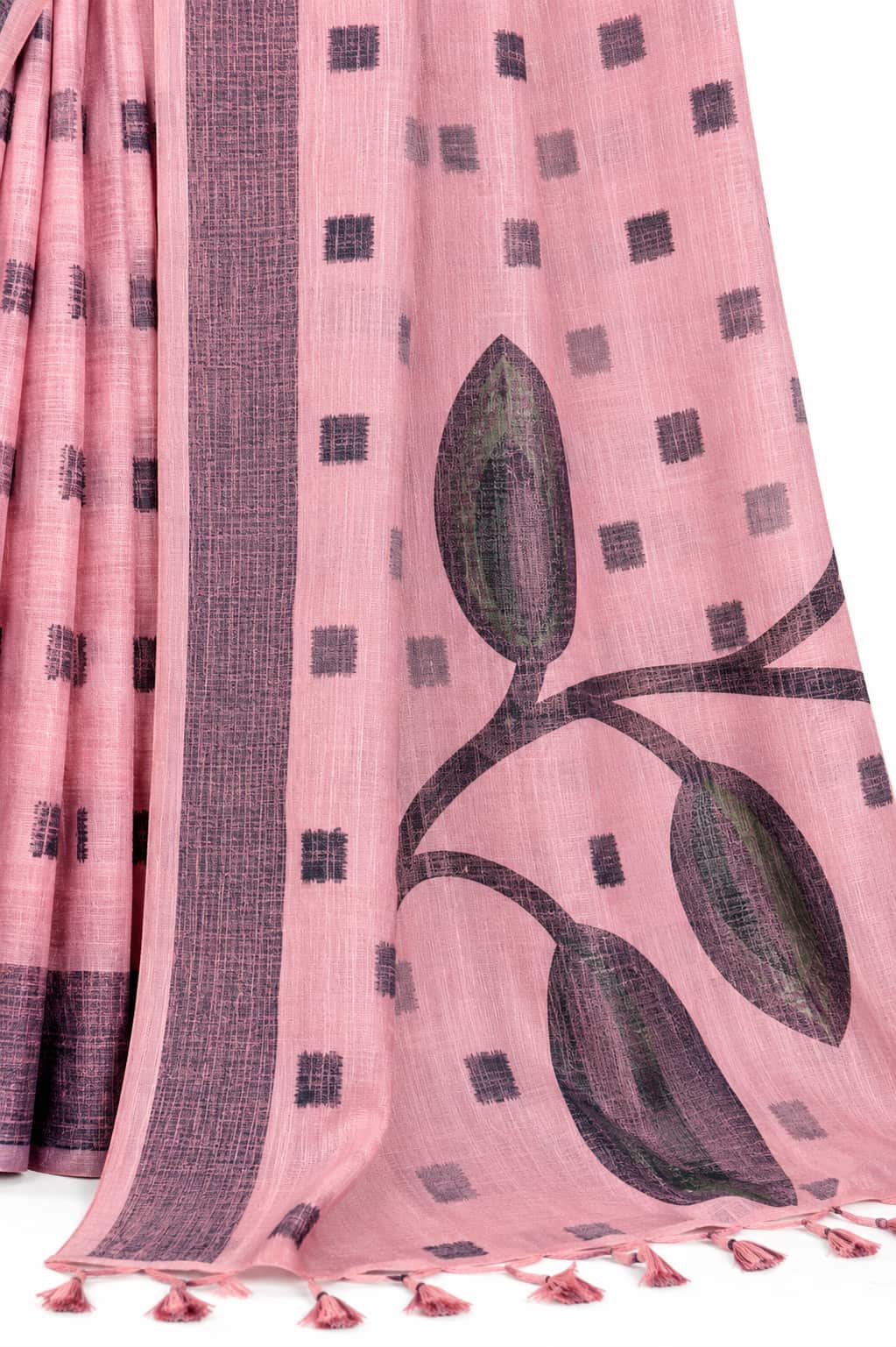 Blush Pink Linen Silk Zari Border Work Saree