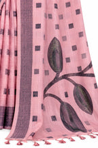 Blush Pink Linen Silk Zari Border Work Saree