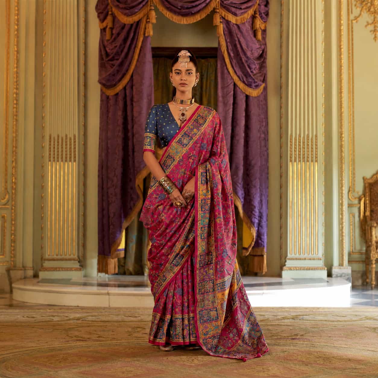 Rani Pink Viscose Silk Luxury Printed Party Wear Saree