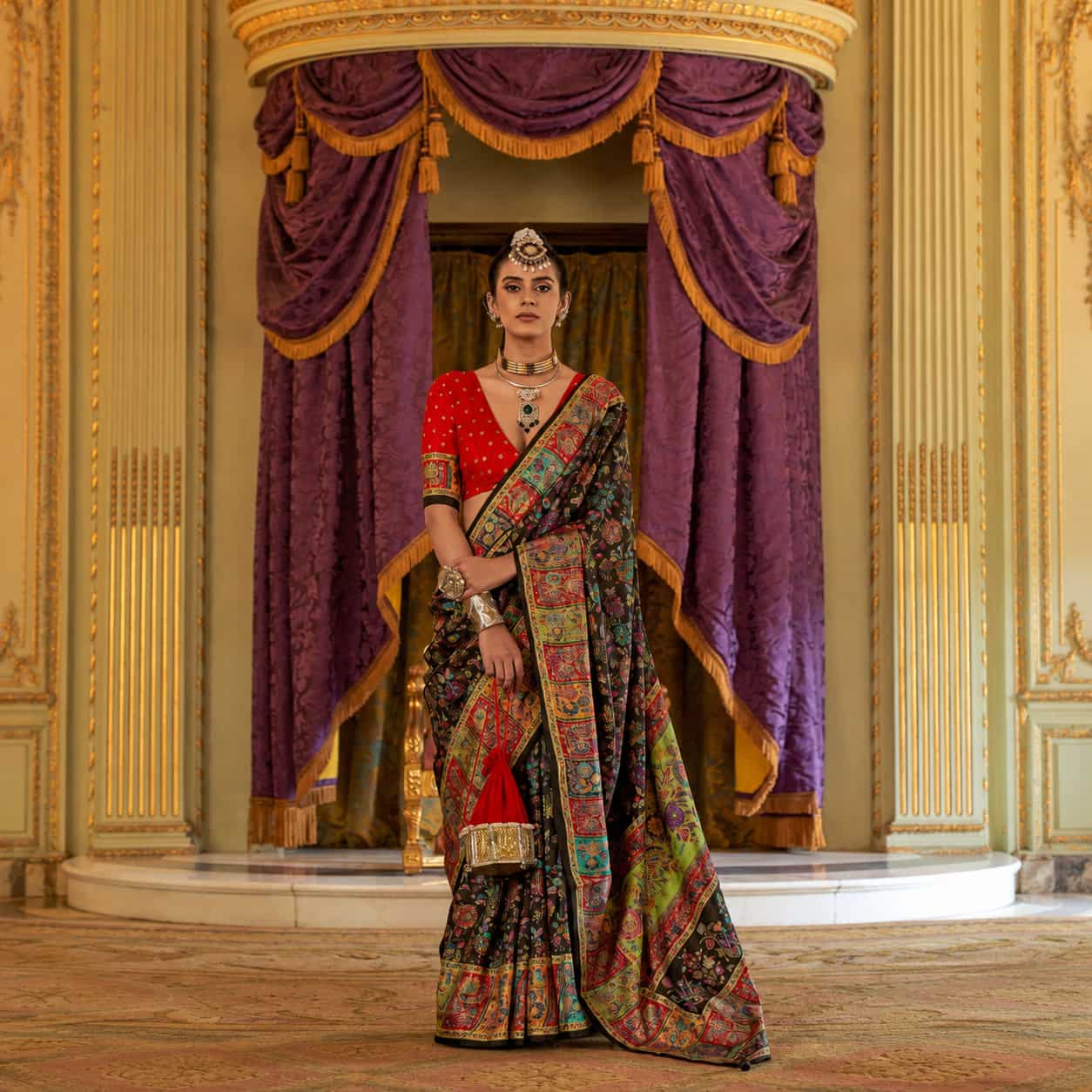 Black Viscose Silk Luxury Printed Party Wear Saree