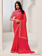 Red Crepe Two tone silk Sequins with Handwork Saree - View 2