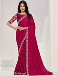 Pink Crepe Satin Silk Sequins with Moti Work Saree - View 1