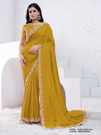 Mustard Pure Crepe Silk Moti with hand work Saree - View 1