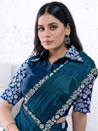 Teal Pattern Georgette Sequins with hand work Saree - View 2