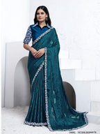 Teal Pattern Georgette Sequins with hand work Saree - View 1