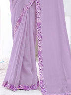 Lavendar Crepe Shimmer Silk Moti with hand work Saree - View 2