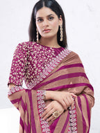 Brown & Purple Pattern Georgette Moti with hand work Saree - View 2