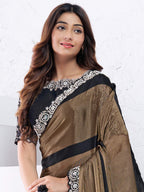Dark Brown Pattern Georgette Moti with real mirror work Saree - View 2