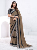Dark Brown Pattern Georgette Moti with real mirror work Saree - View 1