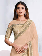 Beige Silk Georgette Cord embroidery Saree - View 2