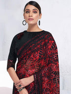 Black & Red Brasso with Crepe Applic Work Saree - View 2