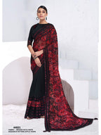 Black & Red Brasso with Crepe Applic Work Saree - View 1