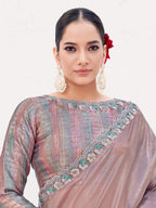 Pyaji Crush Paper Silk Sequins with Moti work Saree