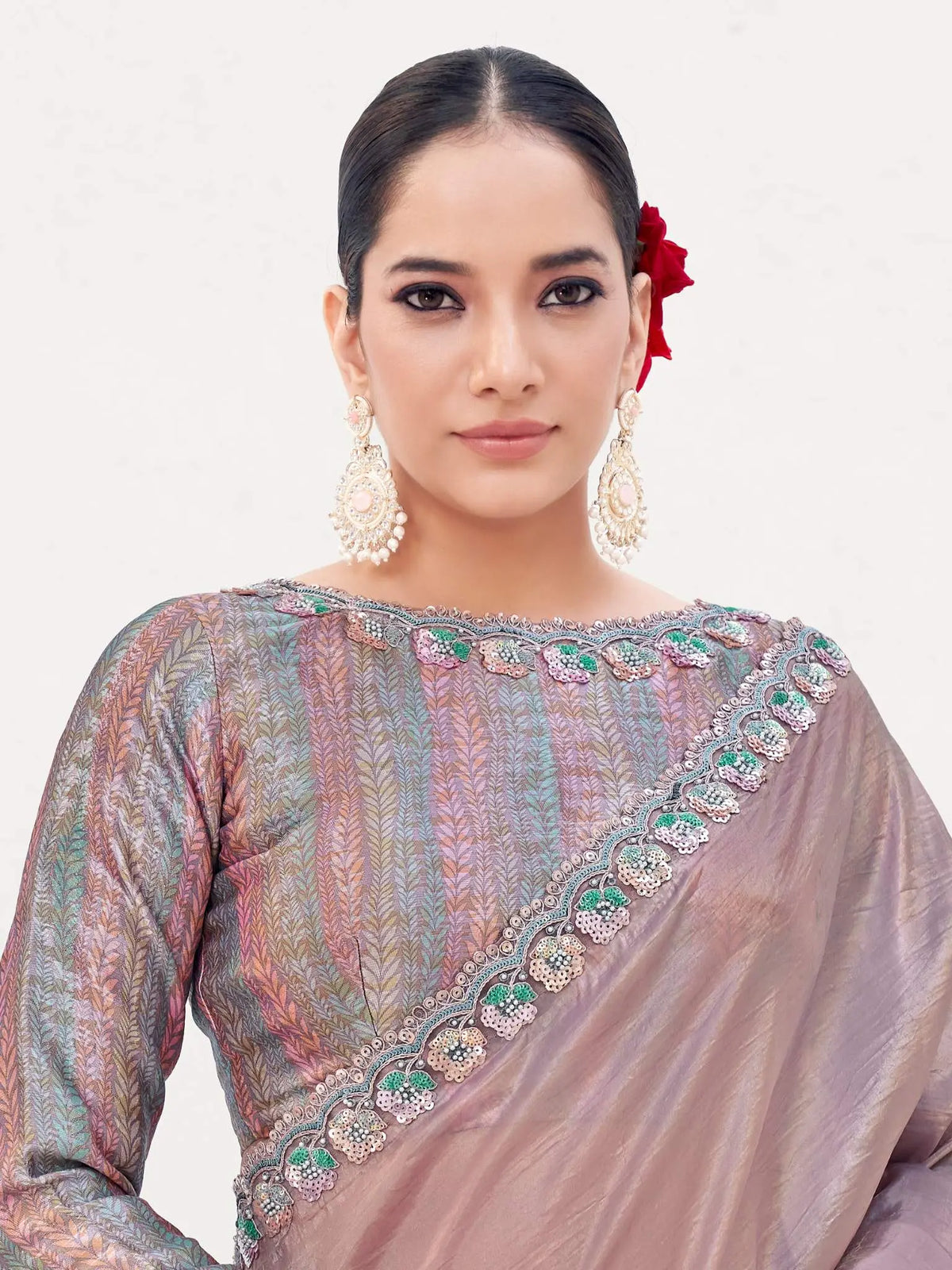 Pyaji Crush Paper Silk Sequins with Moti work Saree