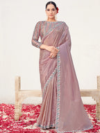 Pyaji Crush Paper Silk Sequins with Moti work Saree