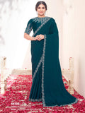 Teal Blue Pure Crepe Silk Diamond with Moti work Saree - View 1