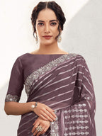 Lavender Georgette Kasab Sequins & Cord Embroidered with Stone Work Saree - View 2