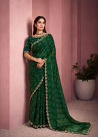 Green Satin Silk Stone Handwork Saree