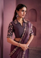 Multicolor Satin Silk Party Wear Work Saree