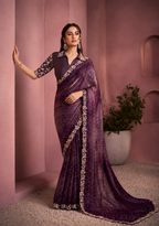 Multicolor Satin Silk Party Wear Work Saree