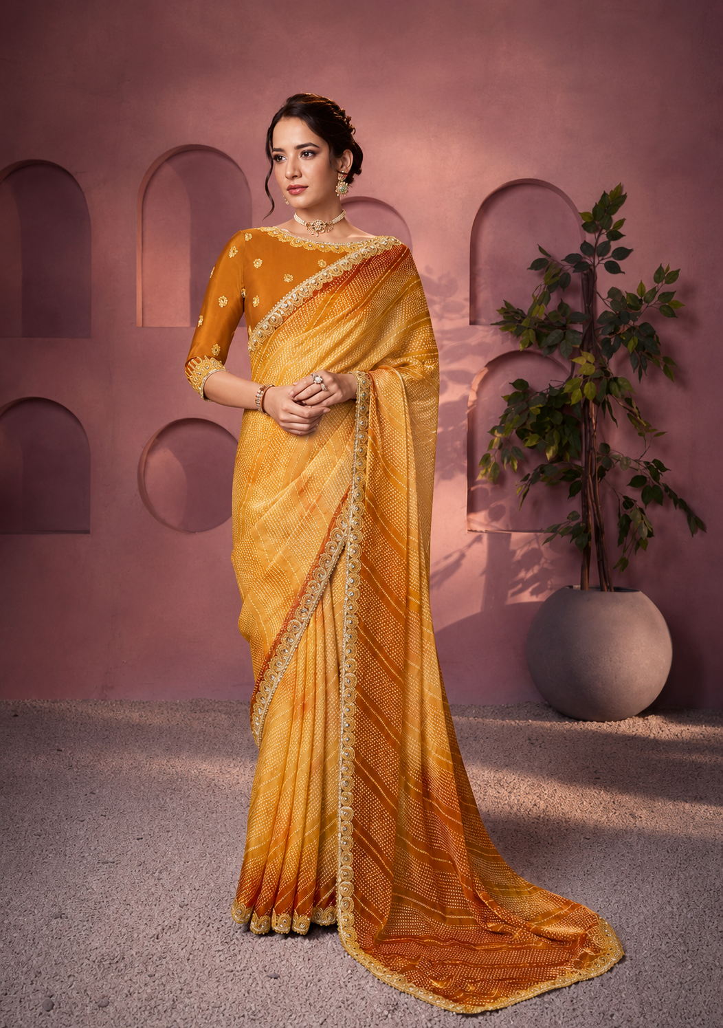 Timeless Charm Satin Silk Bandhani Shaded Saree