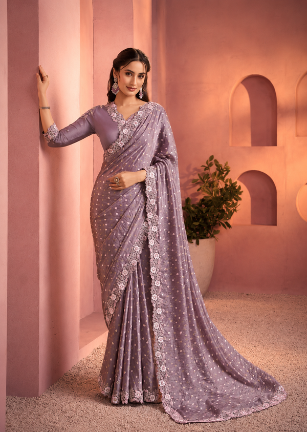 Pink Satin Silk Bandhani Print Saree