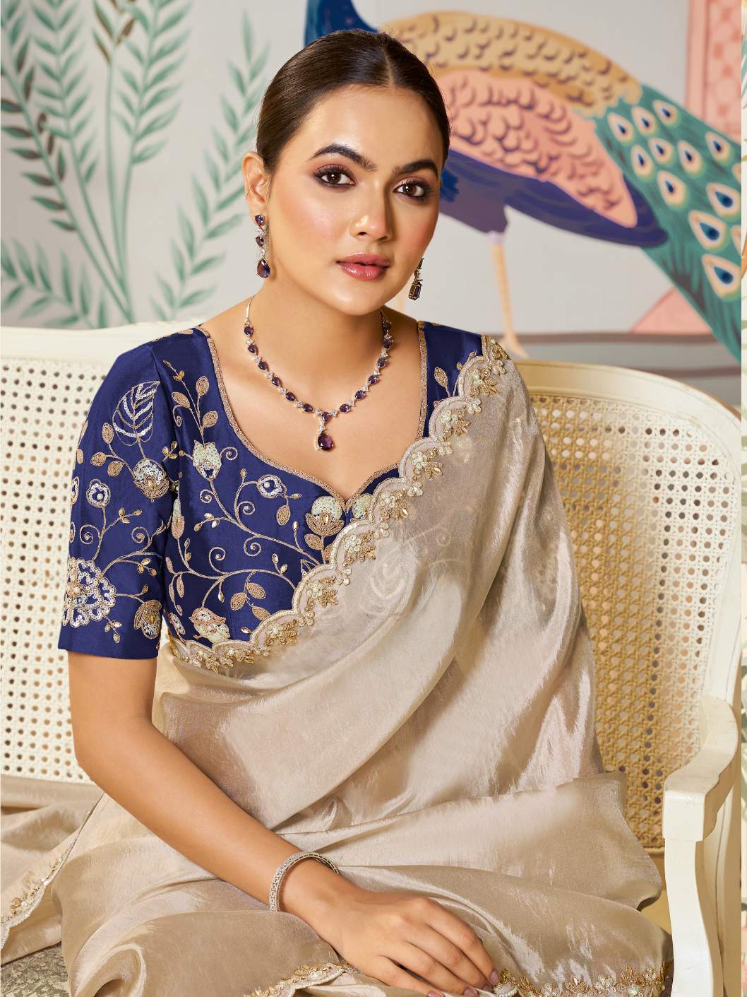 Champagne Gold Tussar Silk Saree with Dual Sequence Work - Detail View 2