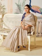 Champagne Gold Tussar Silk Saree with Dual Sequence Work - Detail View 4
