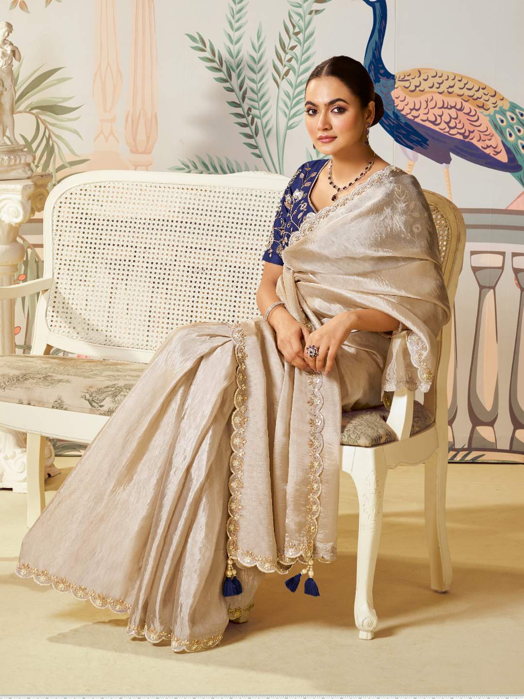 Champagne Gold Tussar Silk Saree with Dual Sequence Work - Detail View 4