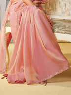 Dusty Rose Pink Zari Organza Silk Saree with Dual Sequence Embroidery - Detail View 4