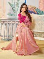 Dusty Rose Pink Zari Organza Silk Saree with Dual Sequence Embroidery - Detail View 6
