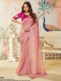 Dusty Rose Pink Zari Organza Silk Saree with Dual Sequence Embroidery