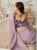 Dusty Mauve Lilac Zari Organza Silk Saree with Handwork & Sequence Embroidery - Detail View 5