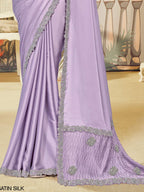 Soft Pastel Lavender Crepe Satin Silk Saree with Jardosi Handwork - Detail View 3